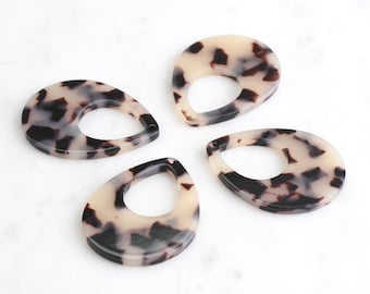 4 Big Teardrop Bead White Tortoise Shell, 38mm Vintage Tortoise Acrylic Blanks Mottled Beads Plastic Blond Tortoise Charm, TD046-38-WT