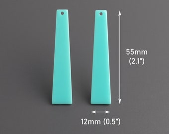 4 Mintgrüne Obelisk Anhänger, 55 x 12mm, farbige Acrylperlen, geometrische Anhänger, Paddelperlen, lange dünne Ohrring Rohlinge, BAR090-55-GN02