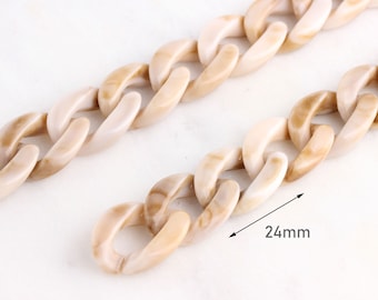 1ft Light Tortoise Shell Chain, 24mm x 17mm, Plastic Chain Bulky, Brown Acrylic Necklace Chain, Large Purse Chain, Cuban Link, CH014-24-WBS