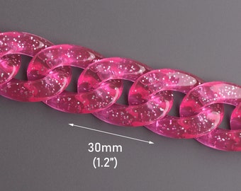 1ft Große Glitzer Kunststoff Kette in Hot Pink, 30 x 21 mm, Transparent, Super Chunky, Kawaii Halskette, Acryl Geldbörse Kettenriemen, CH294-30-PK50