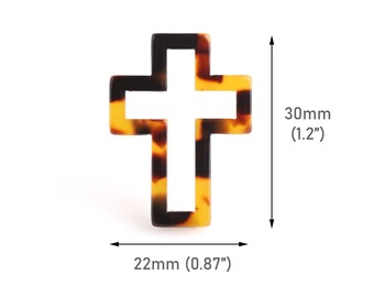 2 amuletos cruzados pequeños abiertos, 30 x 22 mm, fornituras de caparazón de tortuga marrón oscuro, amuleto de fe, cruz lateral, conectores de pulsera envolvente, DX097-30-TT