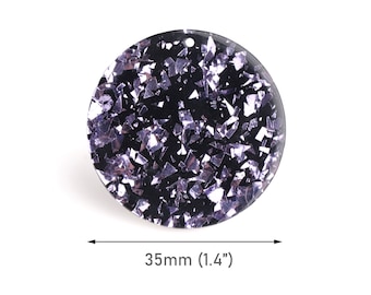 4 colgantes grandes de acrílico con purpurina morada, 1,4 pulgadas, círculo negro de 35 mm, monogramas en blanco, fornituras de suministro de caparazón de tortuga, CN257-35-BKPF