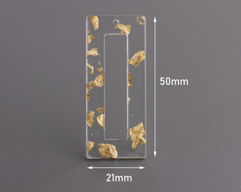 2 Bague Rectangle Acrylique Transparent, Pendentif Acrylique Clair, Flocons d'Or Transparent, Cadre Rectangle, Breloques en Plastique Transparent, DX044-50-CGF