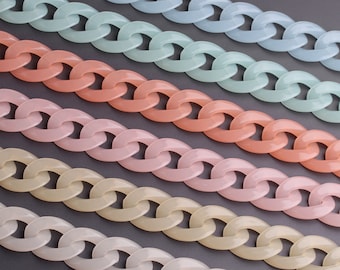 Eslabones de cadena de acrílico etéreo de 1 pie en pasteles arcoíris, 23 x 17 mm, semitranslúcido, cadena de plástico colorida, suministros de cadena de joyería de moda