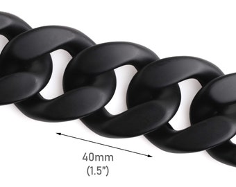 Maillons de chaîne en acrylique noir métallisé mat de 1 pied, 40 x 33,5 mm, finition satinée, collier à maillons cubains, sac à main et fourniture de bijoux, CH306-40-BK07