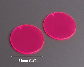 4 abalorios de círculo redondo rosa neón, 35 mm, cuentas de acrílico transparente, color fluorescente, colgantes grandes y gruesos, Synthwave, CN357-35-PK13