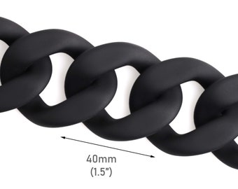 1ft Matte Black Acrylic Chain Links, 40 x 33.5mm, Sold by Foot, Extra Large, Cuban Link Necklace, Handbag and Jewelry Supply, CH272-40-BK09