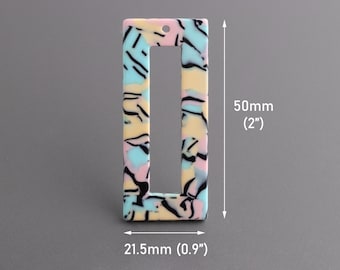 2 colgantes de resina en caparazón de tortuga de tinta cómica, piezas de pendientes rectangulares de 2 pulgadas, dijes geométricos, colgante de acrílico plástico, DX100-50-MC11