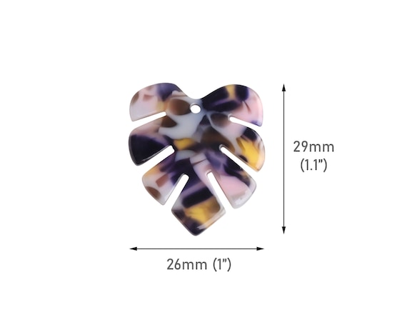 2 Small Leaf Charms in Dark Moody Colors, 29 x 26mm, 1 Hole, Cellulose Acetate, Multicolored Charms, Monstera, Jewelry Supply, FW088-29-MC26