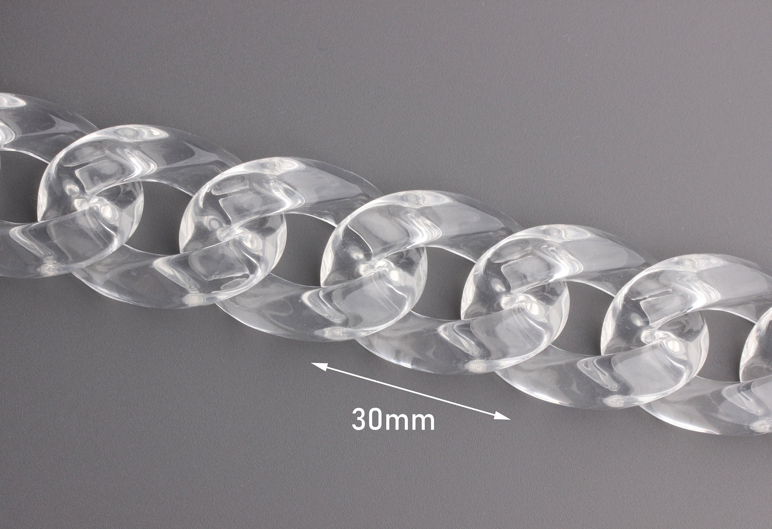 クリアチェーン 1 フィート透明チェーン、30 mm x 22 mm、クリアチェーン、アクリル