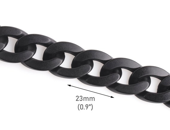 1ft Matte Black Plastic Chain Links, 23x17mm, Frosted Black Chain Hardware,  Coated Acrylic Cuban Chain, Bulk Bag Chain Strap, CH062-23-BK07 