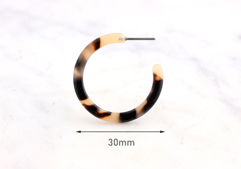 Blonde Tortoise Shell Hoops Earring Findings, 1 Pair, Small Round Hoops Tortoise Jewelry, Blonde Tortoiseshell Ear Hoops, EAR021-30-WT image 5