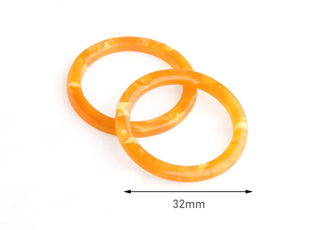 2 Craft Rings, Resin Connectors, Neon Orange Acrylic Circle Ring Links ...