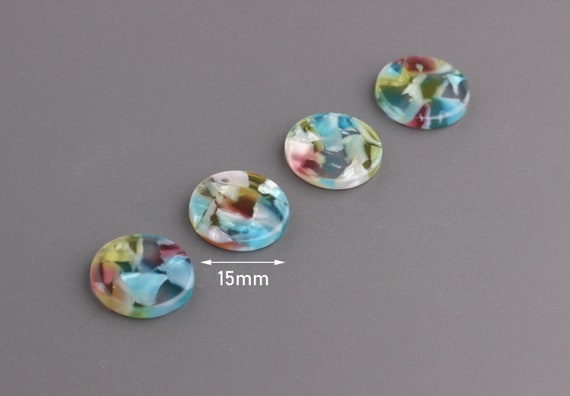 4 disques acryliques transparents avec bleu rouge vert, cercle en écaille  de tortue acrylique, disques plats épais, breloques en acétate transparent,  couleur mixte, CN144-15-MC04 -  France