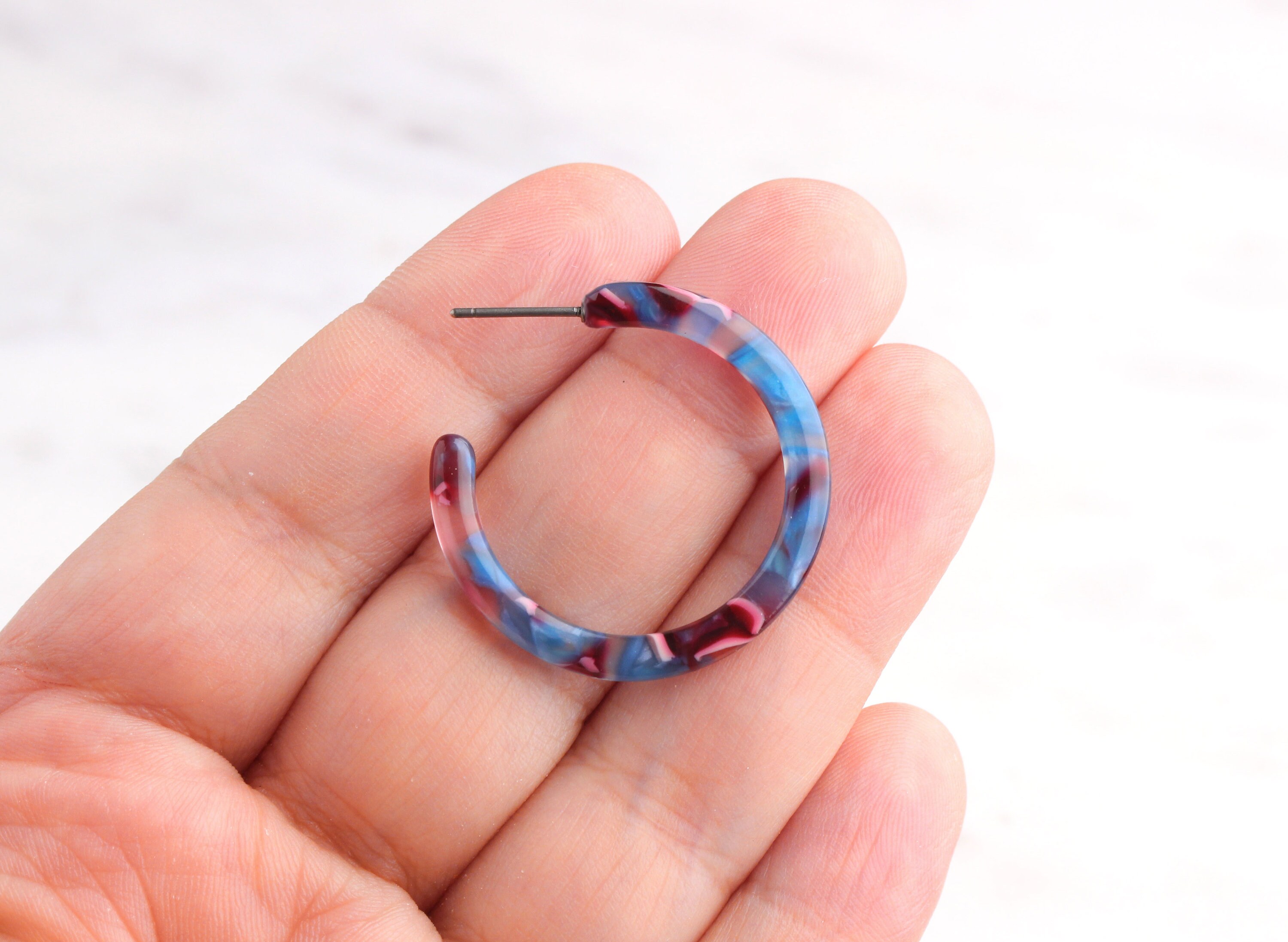 Small Blue Hoop Earring Component, 1 Pair, Tortoise Shell Acetate ...