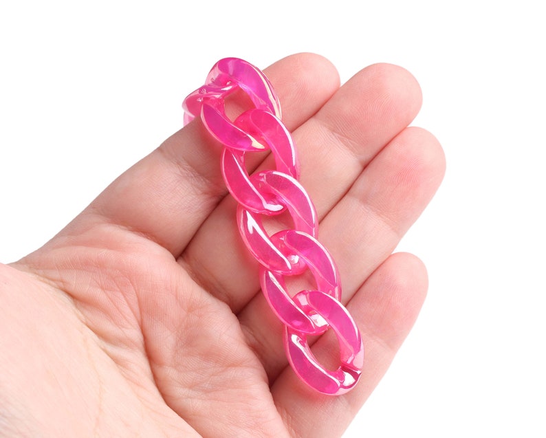23 x 17mm Translucent Pink Plastic Chain Flat Lay Curb Connectors 1ft Prismatic Hot Pink Acrylic Chain Links CH287-23-PK53 Iridescent