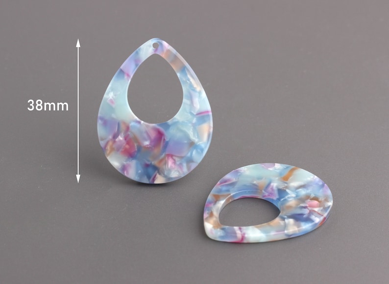 Dreamy Colors TD033-38-MC05 4 Watercolor Tortoise Shell Earring Charms Extra Large Teardrop Blanks Soft Pastel Color Blanks for Vinyl