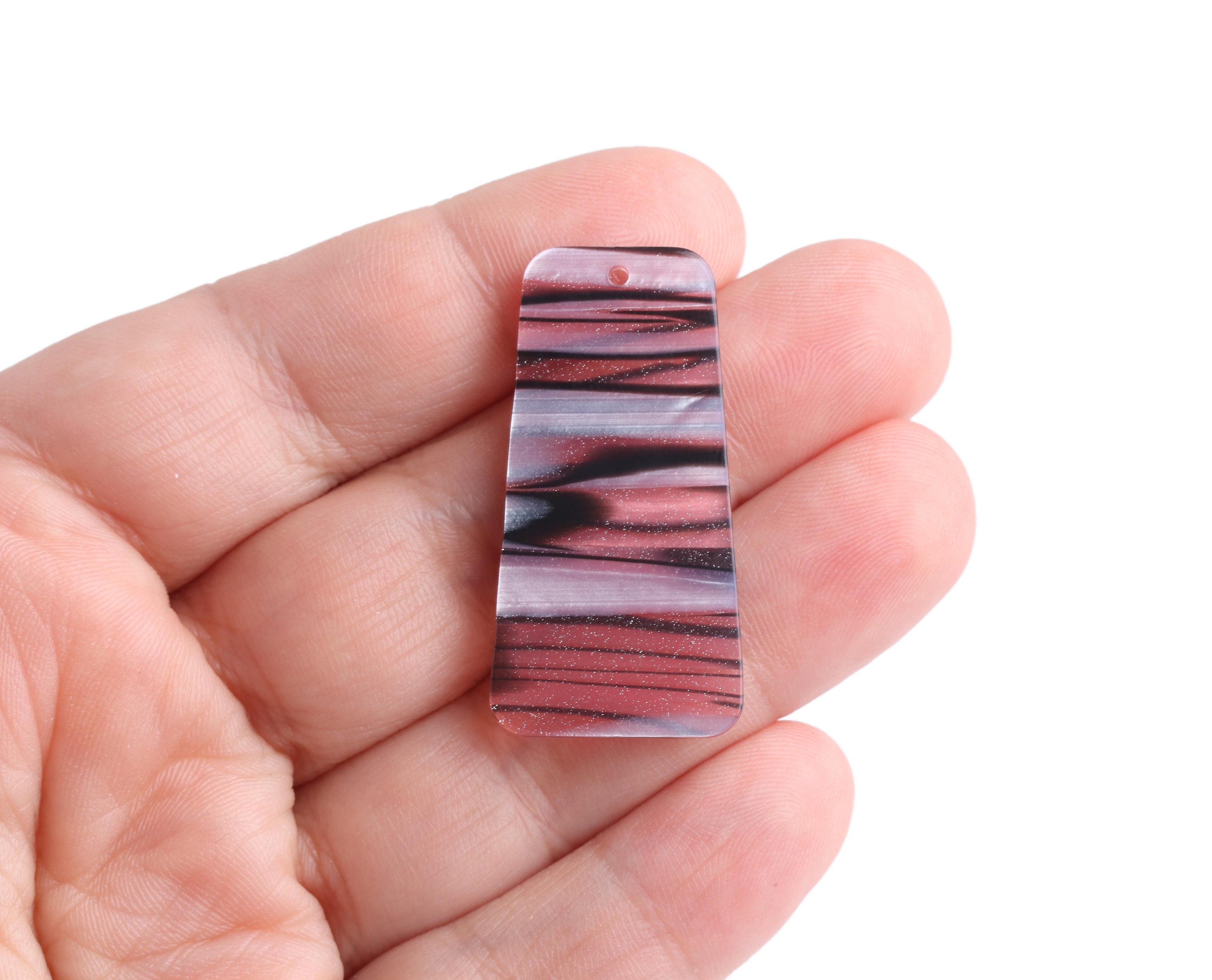 2 Trapezoid Charms in Pink Zebra Stripe Print, 37 X 19mm
