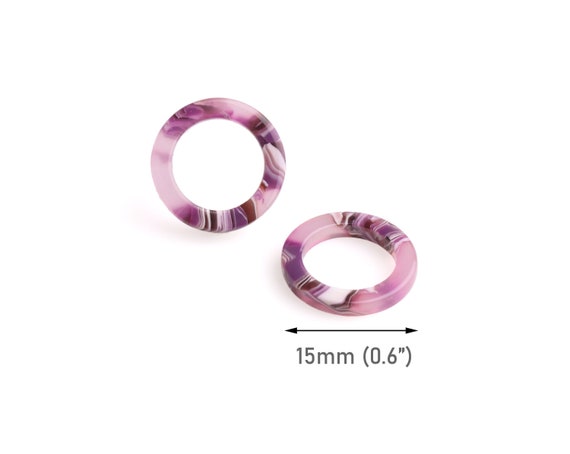 4 Purple Tortoise Shell Rings, 15mm, Round Washer Ring Beads, Infinity Circle Loops, Plastic Hardware, Jewelry Findings Parts, RG093-15-PL12