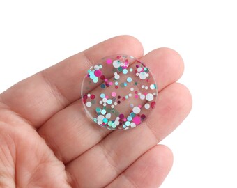 4 Round Circle Charms in Music Festival, 30mm, Clear Acrylic