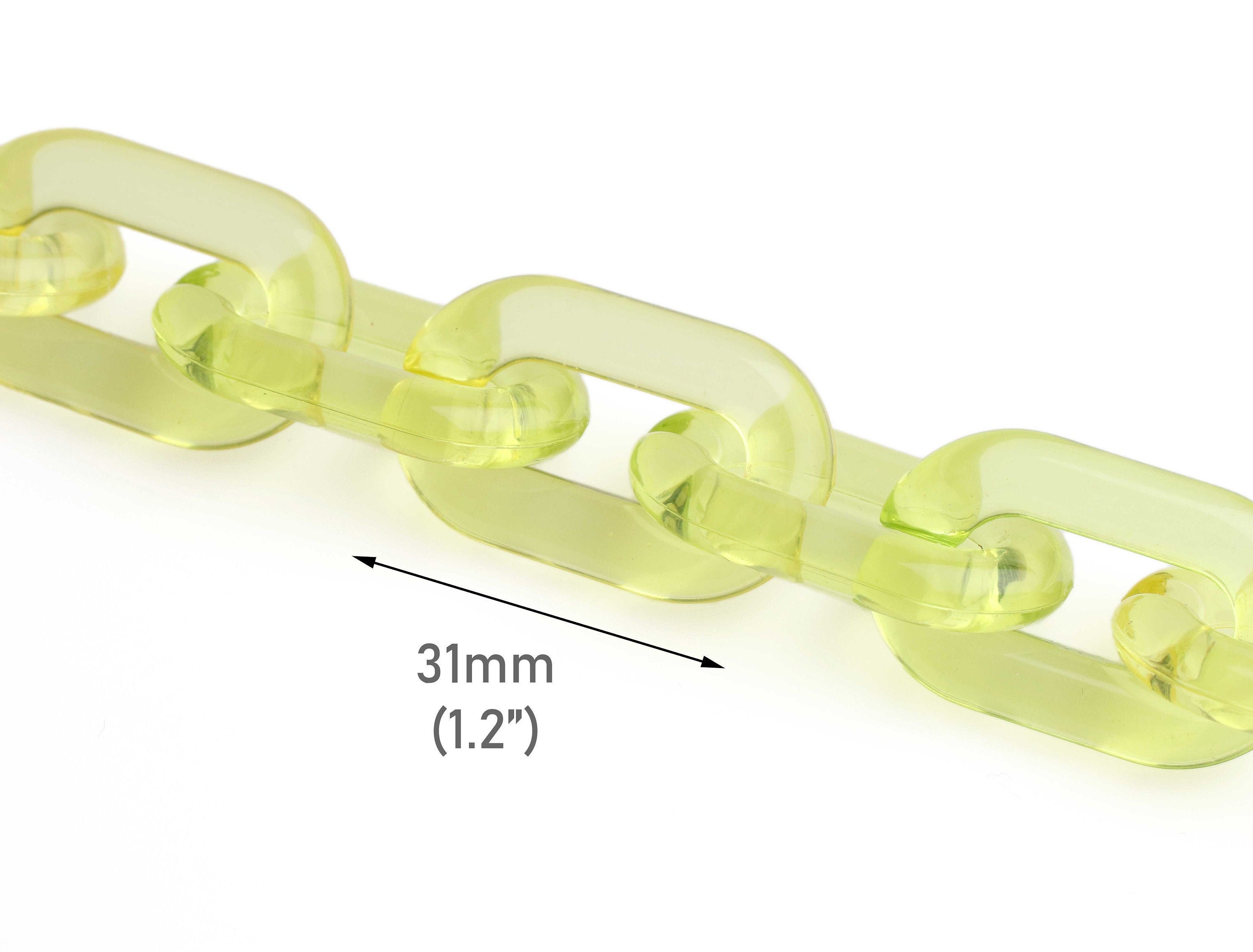 1ft Neon Yellow Acrylic Chain Links, 31 X 19mm, Transparent Plastic ...