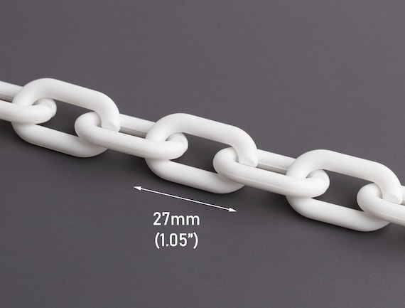 1ft Matte White Chain Links, 27 x 16mm, Ultra Smooth, Oval Connectors, Paper Clip Style, Super Chunky Bracelets and Necklaces, CH323-27-W32