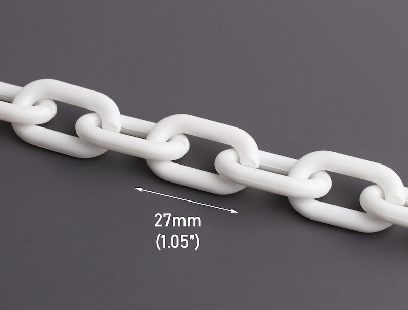 1ft Matte White Chain Links, 27 x 16mm, Ultra Smooth, Oval Connectors, Paper Clip Style, Super Chunky Bracelets and Necklaces, CH323-27-W32 image 1