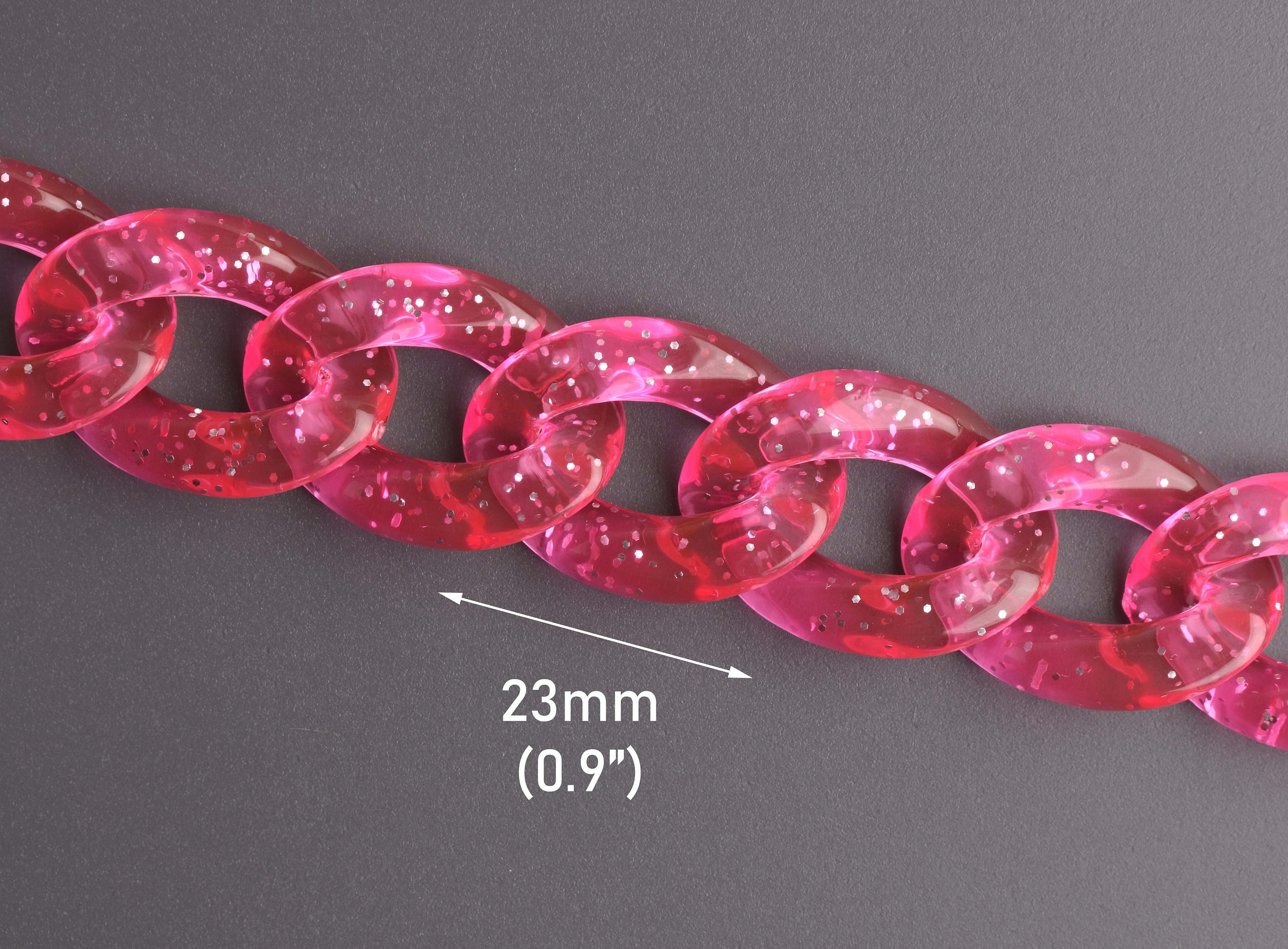 1ft Glitter Acrylic Chain in Hot Pink, 23 X 17mm, Transparent