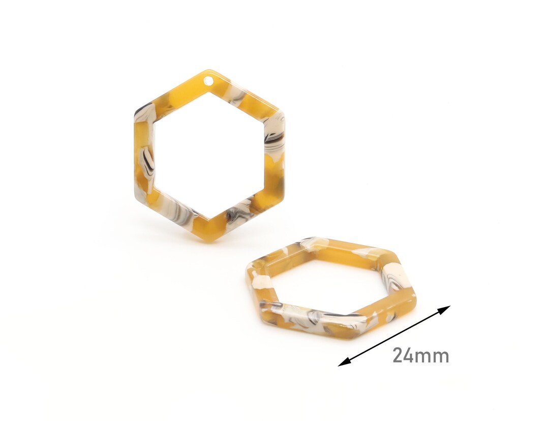 4 Open Hexagon Earring Supplies Mustard Yellow White Tortoise - Etsy