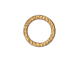 2 Tierracast Large Hammertone Ring in Gold, 19mm, 3/4" Inch, Circle Links with Hammered Finish, Silver Ring Connector, Metal Round Washers