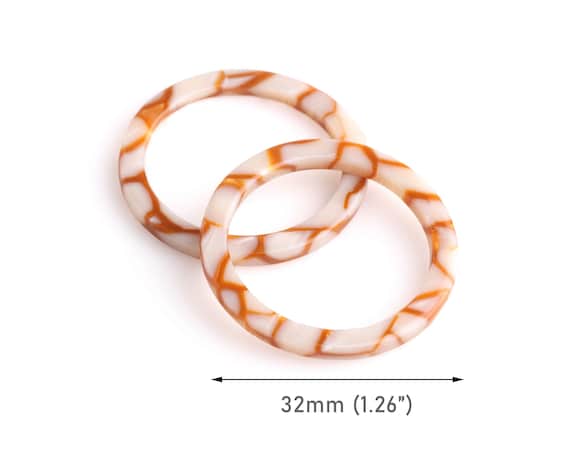 2 Ring Links in White Marble with Gold Veins, 32mm, Infinity Circle Connectors, Plastic O Ring, Acetate Charms, Round Washers, RG089-32-W01