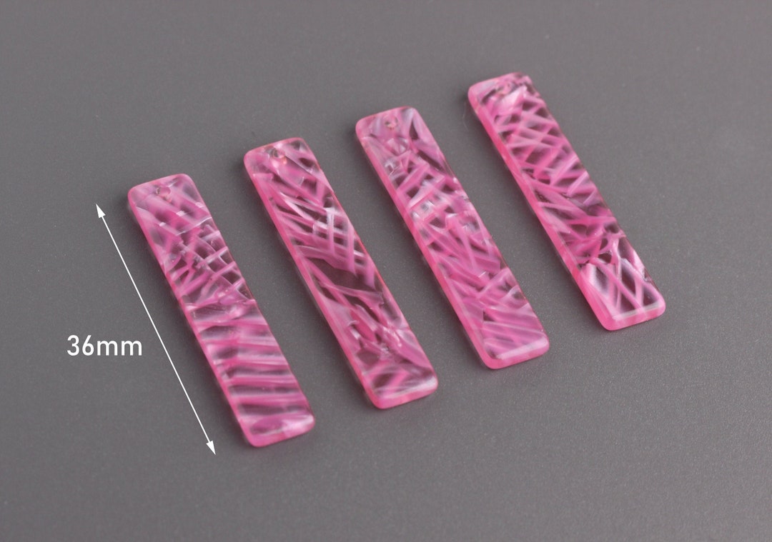 Pink Translucent Bar 4 Acrylic Bar Blanks With Cross Hatch, Fluorescent Pink Acrylic Charm ...