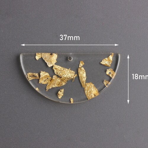 2 klare Acryl-Anhänger mit Goldfolien-Blatt-Flocken, Glas-Lucite-Schmuck-Ohrringteile, transparentes Harz-Halbkreis-Finden, CN210-37-CGF