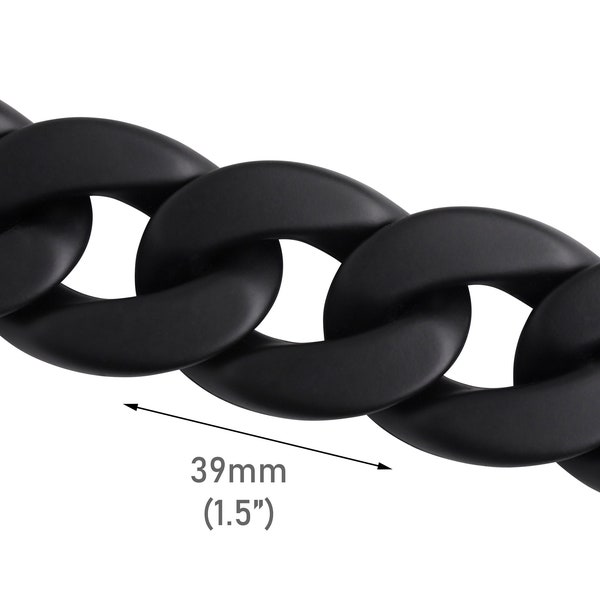 1ft Matte Black Plastic Chain with Extra Large Links, 39 x 29mm, Smooth Texture, Thick Curb Chain, Arts Crafts Components, CH397-39-BK09