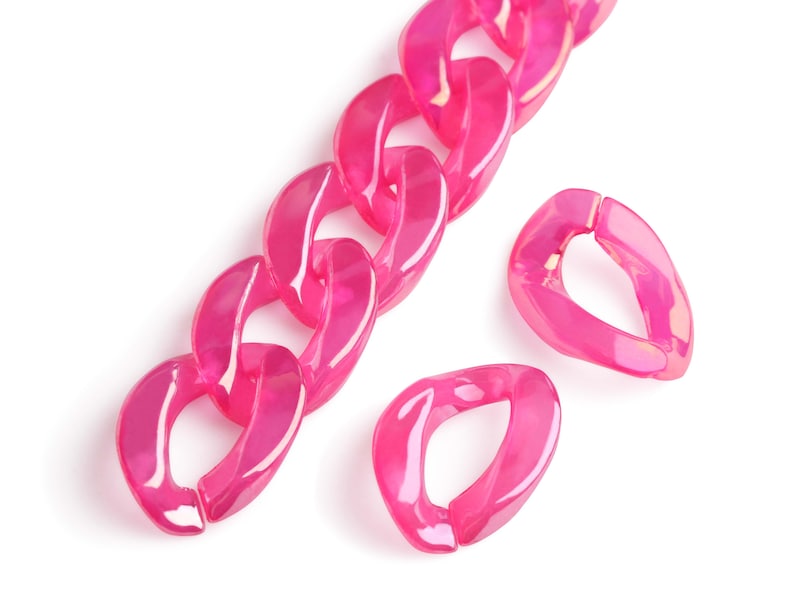 23 x 17mm Translucent Pink Plastic Chain Flat Lay Curb Connectors 1ft Prismatic Hot Pink Acrylic Chain Links CH287-23-PK53 Iridescent