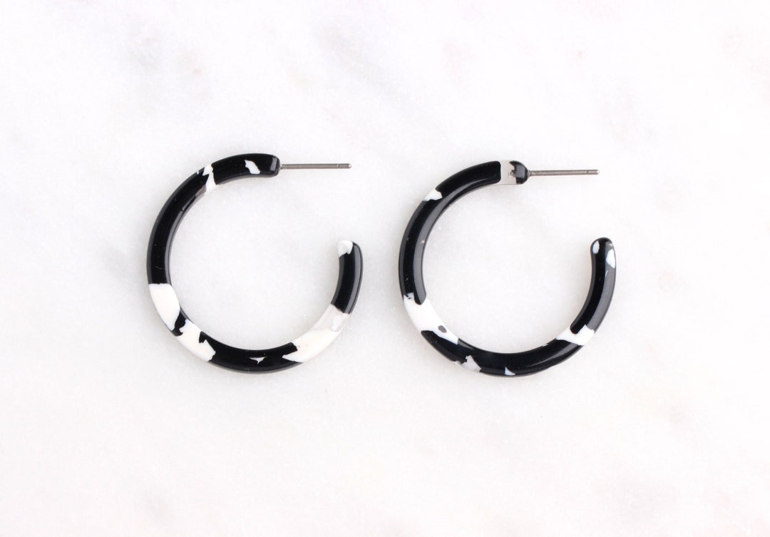 Mini Hoop Earring Parts 1 Pair Black and White Tortoise - Etsy