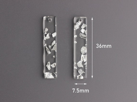 4 Clear Acrylic Blanks with Silver Flakes, Silver Glitter Acrylic, Clear Silver Foil, Dangle Earring Parts, Rectangle Bar, BAR039-36-CSF