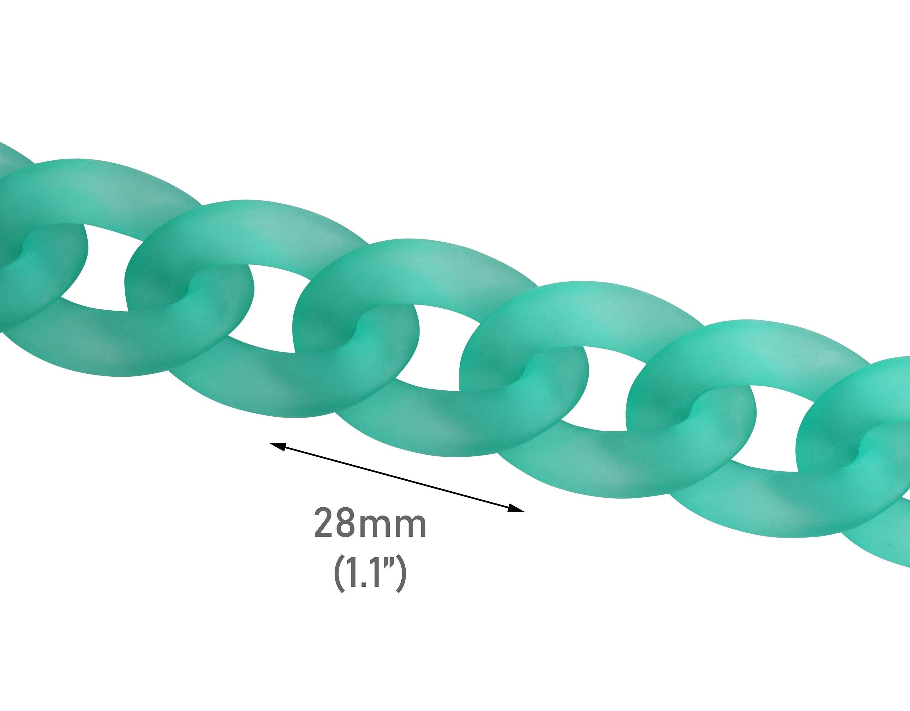 1ft Frosted Jade Green Acrylic Chain Links, 28 X 20mm, Transparent