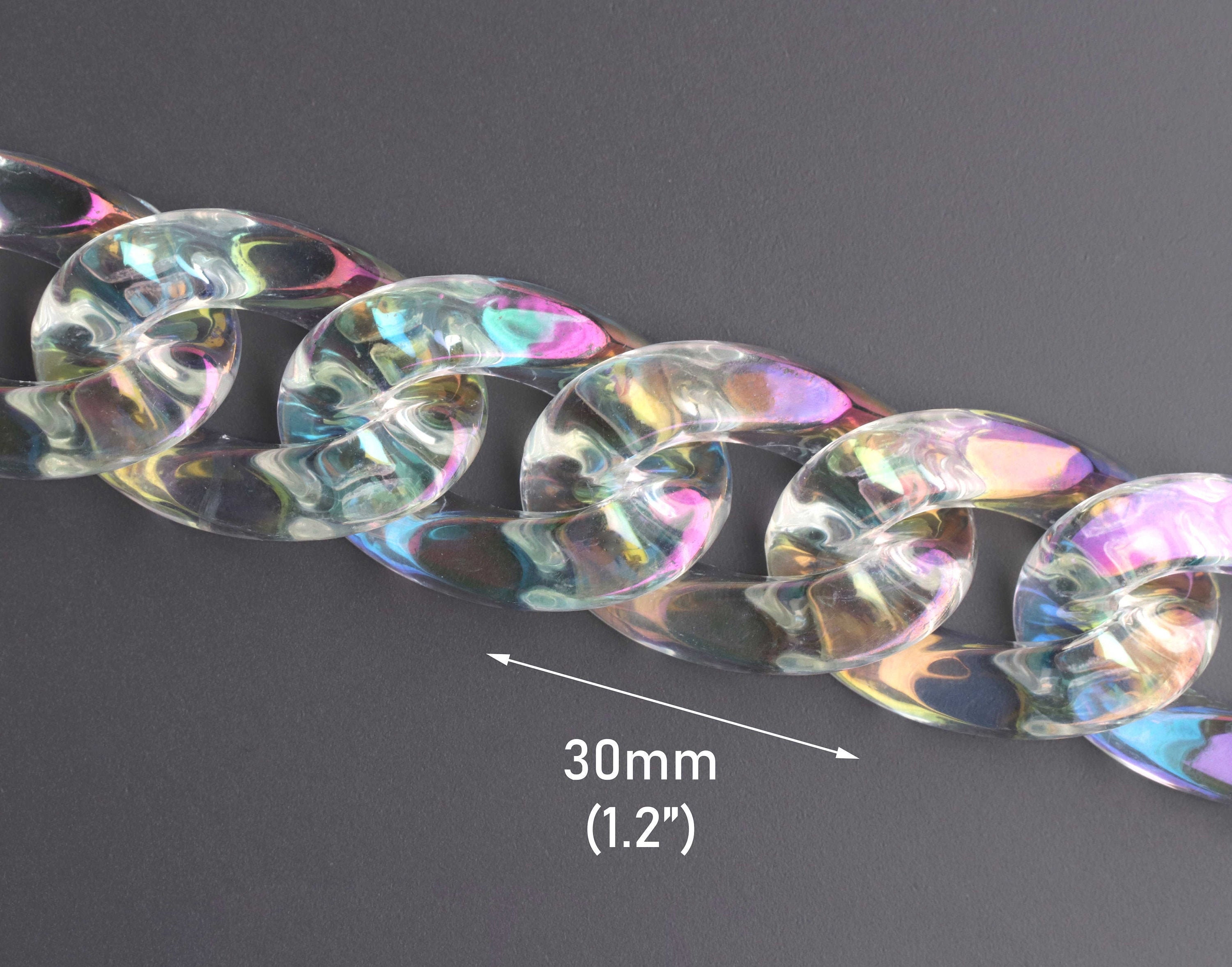 1ft Opal Clear Acrylic Chain Links, 30 X 21mm, Iridescent AB