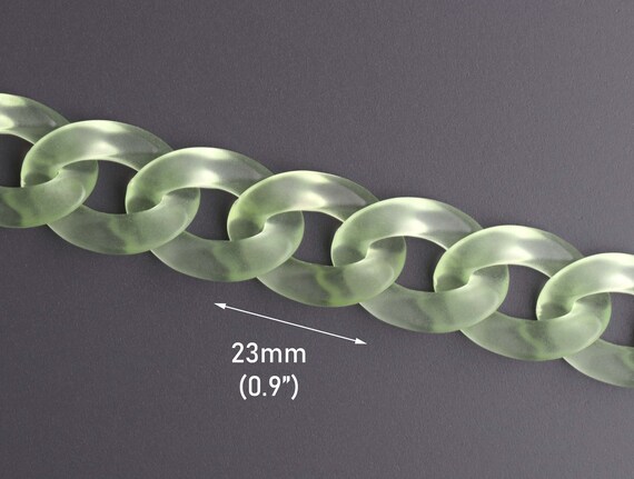 1ft Frosted Acrylic Chain Links in Peridot Green, 23 x 17mm, Matte Transparent, Watch Bands, Cuban Link Necklace, Bag Straps, CH265-23-GN28