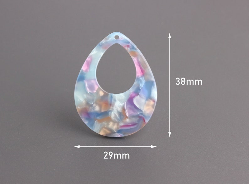 Dreamy Colors TD033-38-MC05 4 Watercolor Tortoise Shell Earring Charms Extra Large Teardrop Blanks Soft Pastel Color Blanks for Vinyl