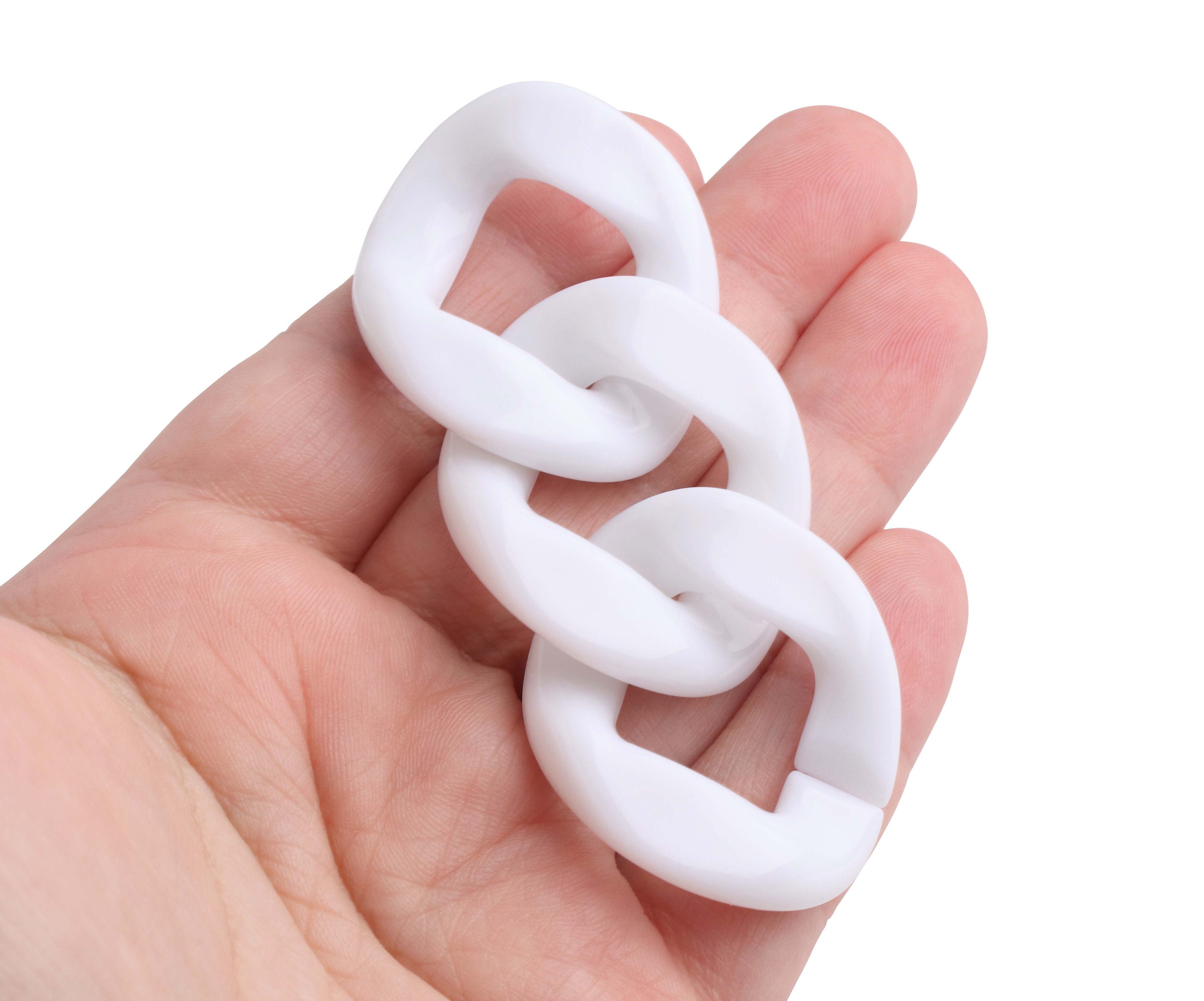 1ft Pure White Acrylic Chain Links, 31mm, Bulky, Decorative Chain