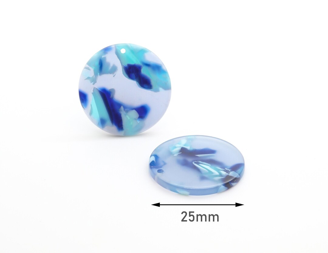 4 Blue Tortoise Shell Beads, Plastic Circle Blanks, Flat Disc Beads, 1 ...