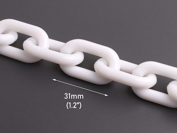 1ft Pure White Plastic Chain Links, 31 X 19mm, Bulk Wholesale