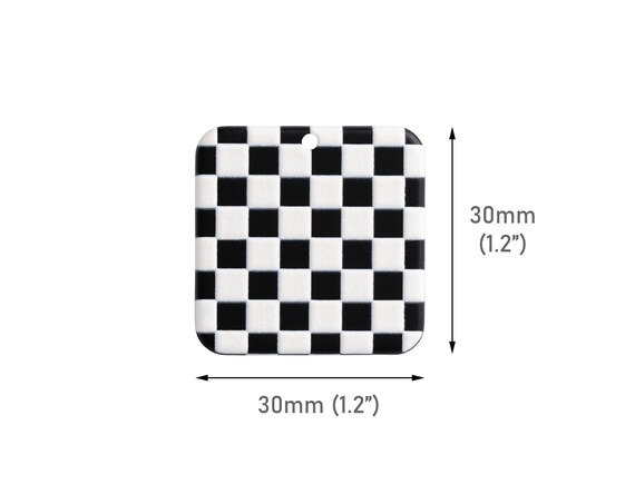 2 Flat Square Charms with a Checkered Pattern, 30 x 30mm, Textured, Plastic Beads, Earring Making, Checkerboard Pendant, DX147-30-BW04