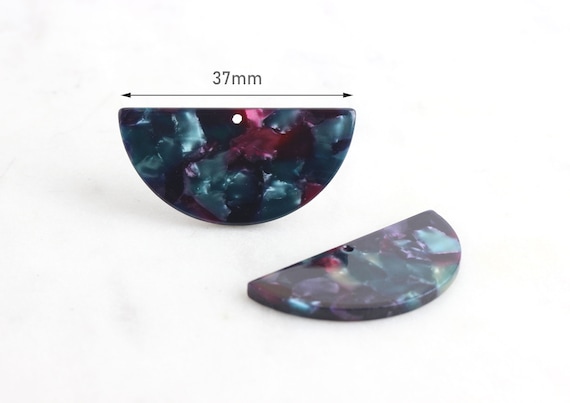 2 Large Half Circle Earring Component, Galaxy Color Bead Semicircle Charm Acetate Green Purple Tortoise Shell Marble Resin Drop CN022-37-GXY
