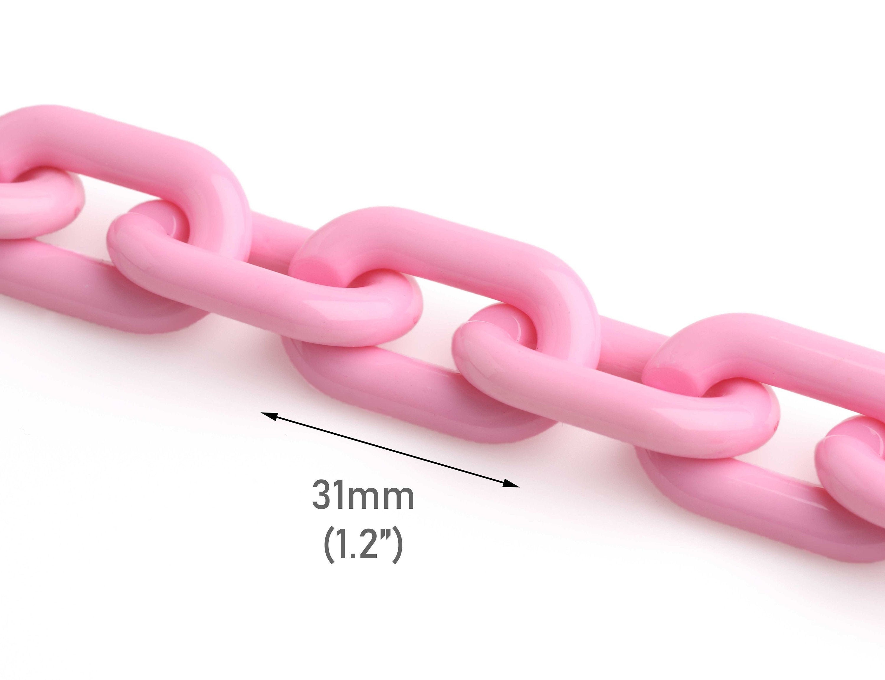 1ft Pastel Pink Plastic Chain Links, 23x17mm DIY Craft Chain