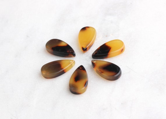 4 Small Teardrop Beads Tortoise Shell 14mm x 7mm Plastic Acetate Findings Brown Tortoise Tear Drop Bead Jewelry Supplies, TD001-14-TT
