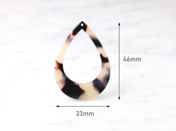 2 Extra Large Teardrop Shape Charms, Celluloid Acetate Tortoise Shell Earrings Leopard Print Frame Teardrop Hoops Big Huge Giant TD006-46-WT