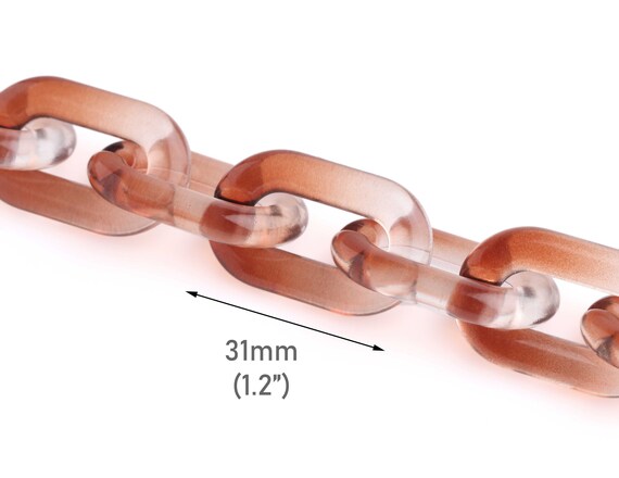 1ft Ombre Brown and Clear Acrylic Chain Links, 31 x 19mm, Transparent Plastic Chain, Handbag Straps, Chunky Mask Chain Supply, CH165-31-2BCL